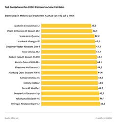 Mehr als sieben Meter beträgt der Unterschied zwischen dem besten und dem schlechtesten Bremser im Test.