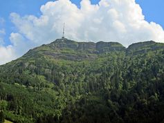 Rigi-Berg: Als Schichten gut sichtbar sind die versteinerten Flussrinnen, die zum Gipfel hin immer grössere Gerölle führten. Die Gesteine zeigen somit die zunehmende Verwilderung der Ur-Reuss. Quelle: © Philippos Garefalakis, Universität Bern (idw)