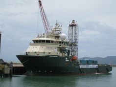 Greatship Maya, das Schiff der IODP-Expedition vor Australien. Hinter den Decksaufbauten ist der Boh
Quelle: Foto: A. Gerdes, MARUM (idw)