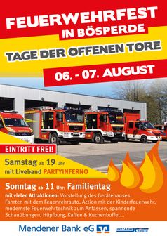 Plakat zum Feuerwehrfest Bösperde. Bild: Feuerwehr Menden.