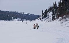 Begleiter von Giant auf dem 'Young Innu Cultural Health Walk'. Bild: Survival