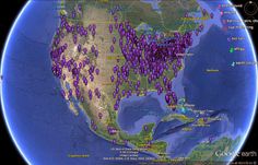 Über 1000 Fundstellen von Riesenskeletten alleine in Amerika - von der Forscherin Cecelia Hall in dieser Karte eingetragen