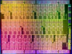Die Shot eines Chips, der Bestandteil der „Knights Ferry“ Entwicklerplattform ist und auf der speziell für das Parallelrechnen entwickelten Intel Many Integrated Core (MIC) Architektur basiert. Bild: http://download.intel.com/pressroom/images/Aubrey_Isle_die.jpg) (idw)