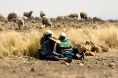 Auch heute noch sind die Menschen auf dem Land arm. Schafhirtinnen ruhen sich neben einer Herde aus.
