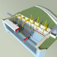 Einlaufbereich - CAD-Rendering des Einlaufbereichs. © Weserkraftwerk Bremen GmbH