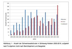 Stiftung Tierärztliche Hochschule Hannover –Mai 2017: Totfundmonitoring von Kleinwalen und Kegelrobben in Schleswig-Holstein im Jahr 2016; Bericht an das Ministerium für Energiewende, Landwirtschaft, Umwelt und ländliche Räume des Landes Schleswig-Holstein; Institut für Terrestrische und Aquatische Wildtierforschung; Grafik: ITAW Bericht, S. 12