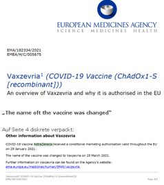 EMA Auszug zur Umbenennung von AstraZeneca in Vaxzevria Bild: EMA/UM / Eigenes Werk