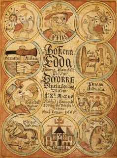 Deckblatt einer isländischen Abschrift der Snorra-Edda aus dem Jahr 1666