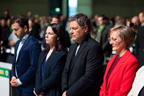 (v.l.n.r.) Felix Banaszak, Annalena Baerbock, Robert Habeck und Franziska Brantner (2025)