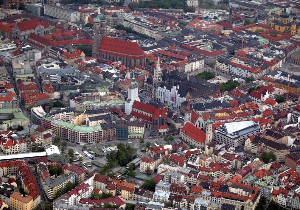 Luftbild der Münchner Altstadt