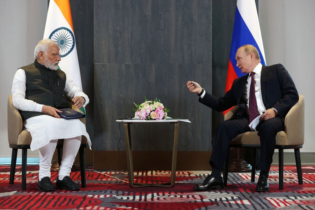 Der Präsident Russlands Wladimir Putin und der Premierminister Indiens Narendra Modi am 16. September 2022 Bild: Alexandr Demjantschuk / Sputnik