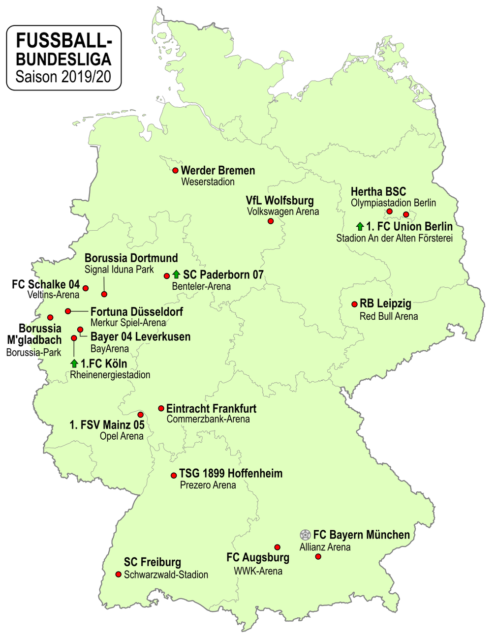 Teilnehmende Vereine der Bundesliga 2019/20