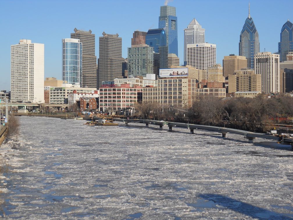 Kältewelle in Nordamerika 2014: Ice formations on the Schuylkill River in Philadelphia