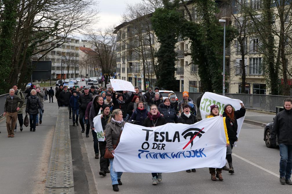 Demonstration gegen die Fabrik am 22. Februar 2020 in Erkner.