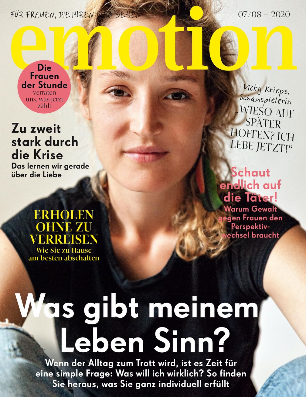 EMOTION Verlag GmbH, Titelbild zu Ausgabe 07/08_2020, EVT: 24.06.2020, Titelthema: "Was gibt meinem Leben Sinn?". Bild: "obs/EMOTION Verlag GmbH/Puria Safary"