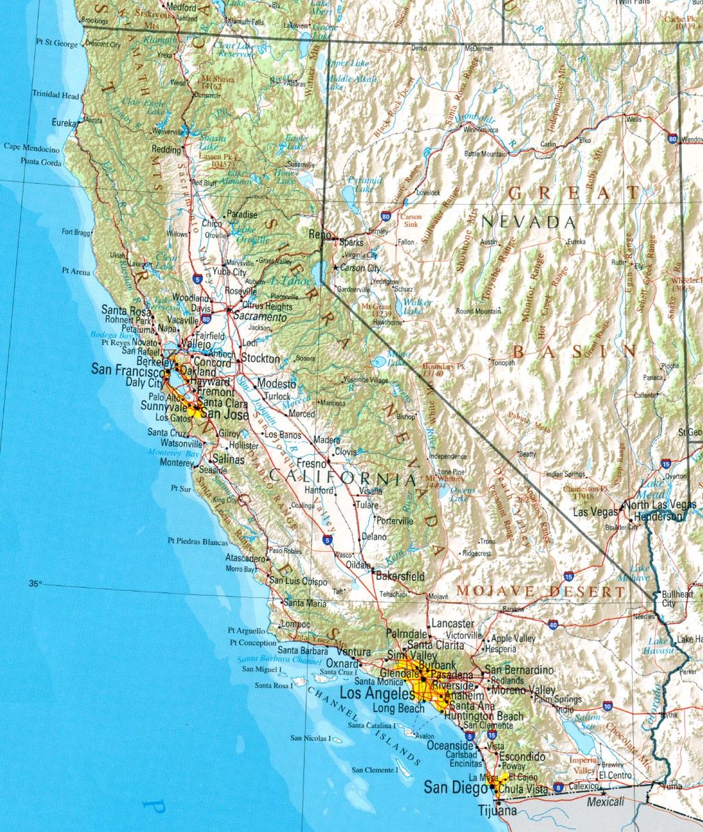 Geographische Karte Kaliforniens