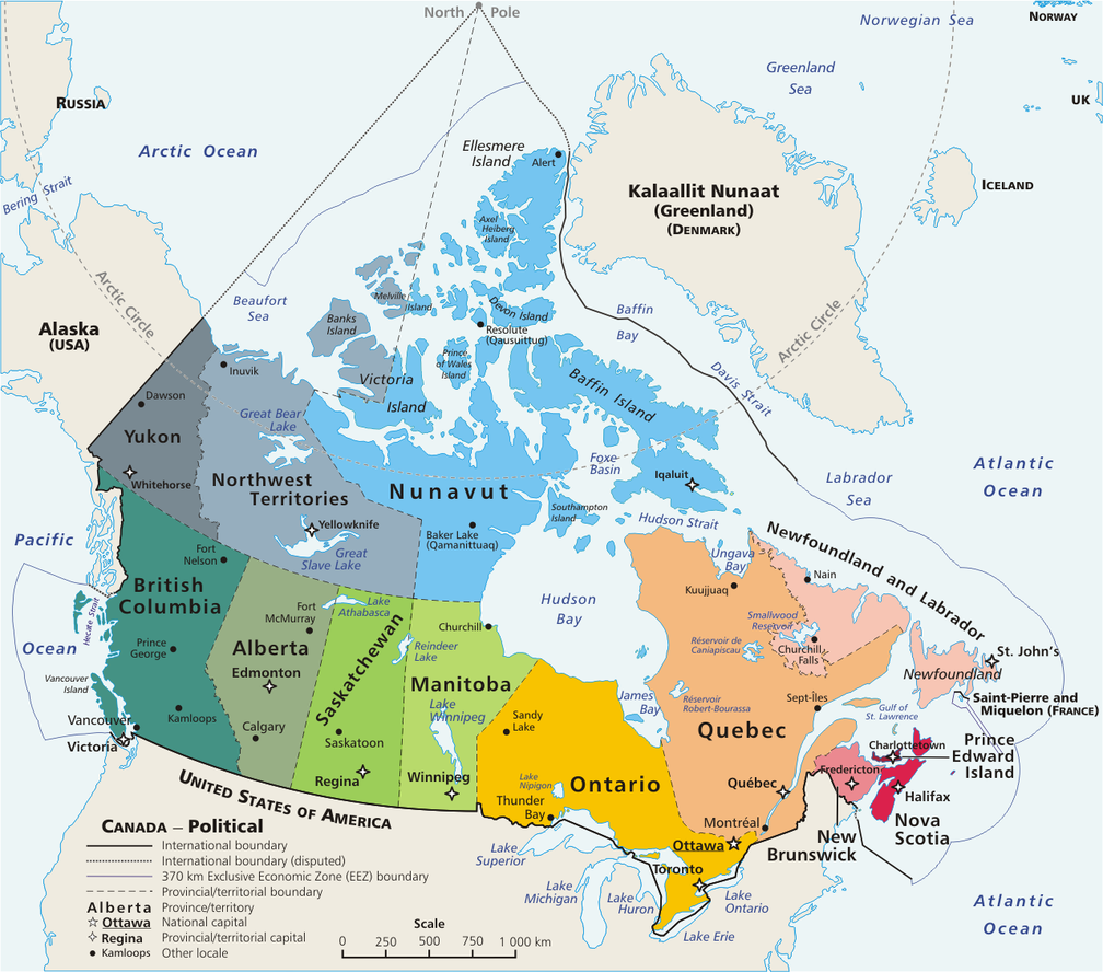 Politische Karte des Königreich Kanada