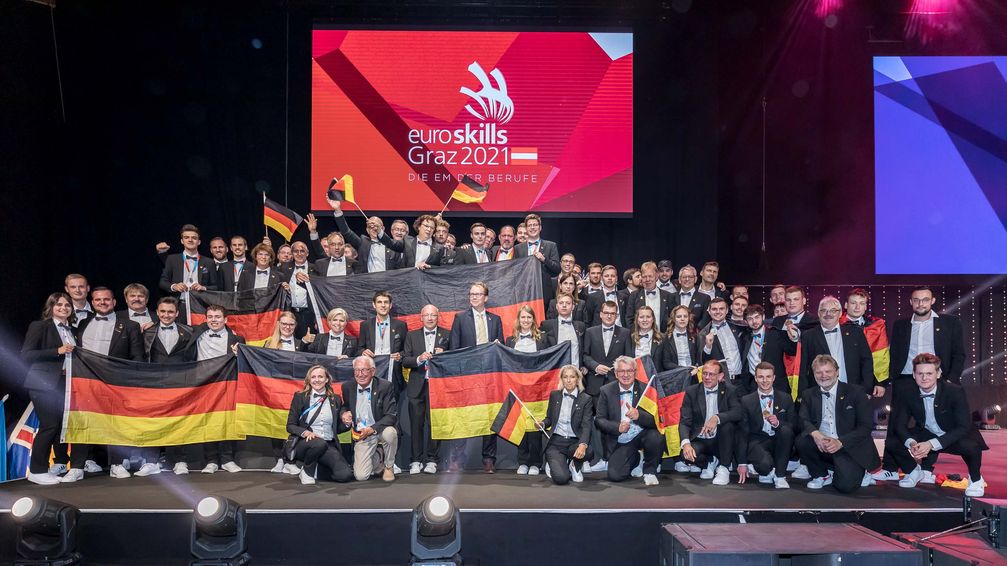 Team Germany reiste mit ca. 70 Personen zu den EuroSkills Graz 2021, darunter 29 Wettkämpferinnen und Wettkämpfer.  Bild: WorldSkills Germany e.V. Fotograf: Frank Erpinar