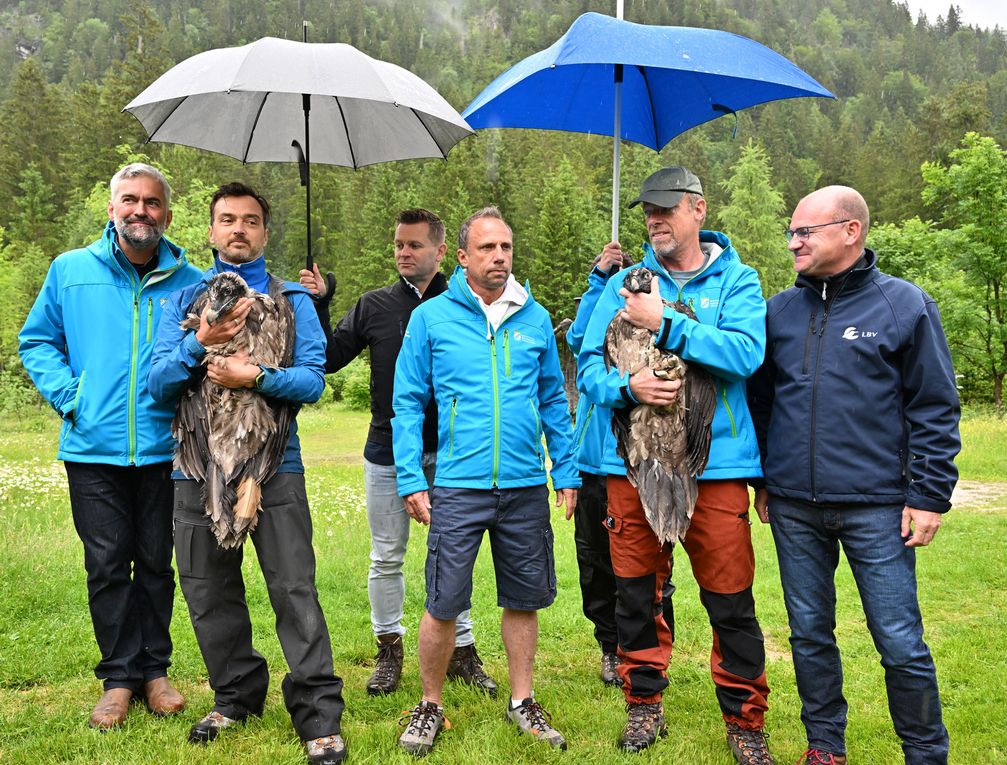 Roland Baier, David Schuhwerk mit Dagmar, Hans Pohlmann, Thorsten Glauber, Ulrich Brendel mit Recka, Norbert SchäfferBild: Landesbund für Vogelschutz in Bayern (LBV) e. V. Fotograf: Hansruedi Weyrich