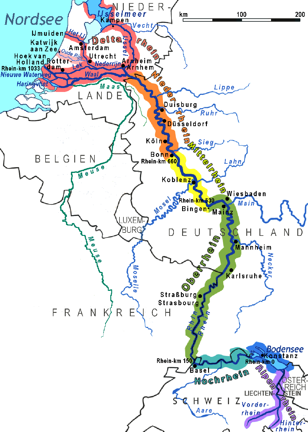 Abschnitte des Rheinlaufs