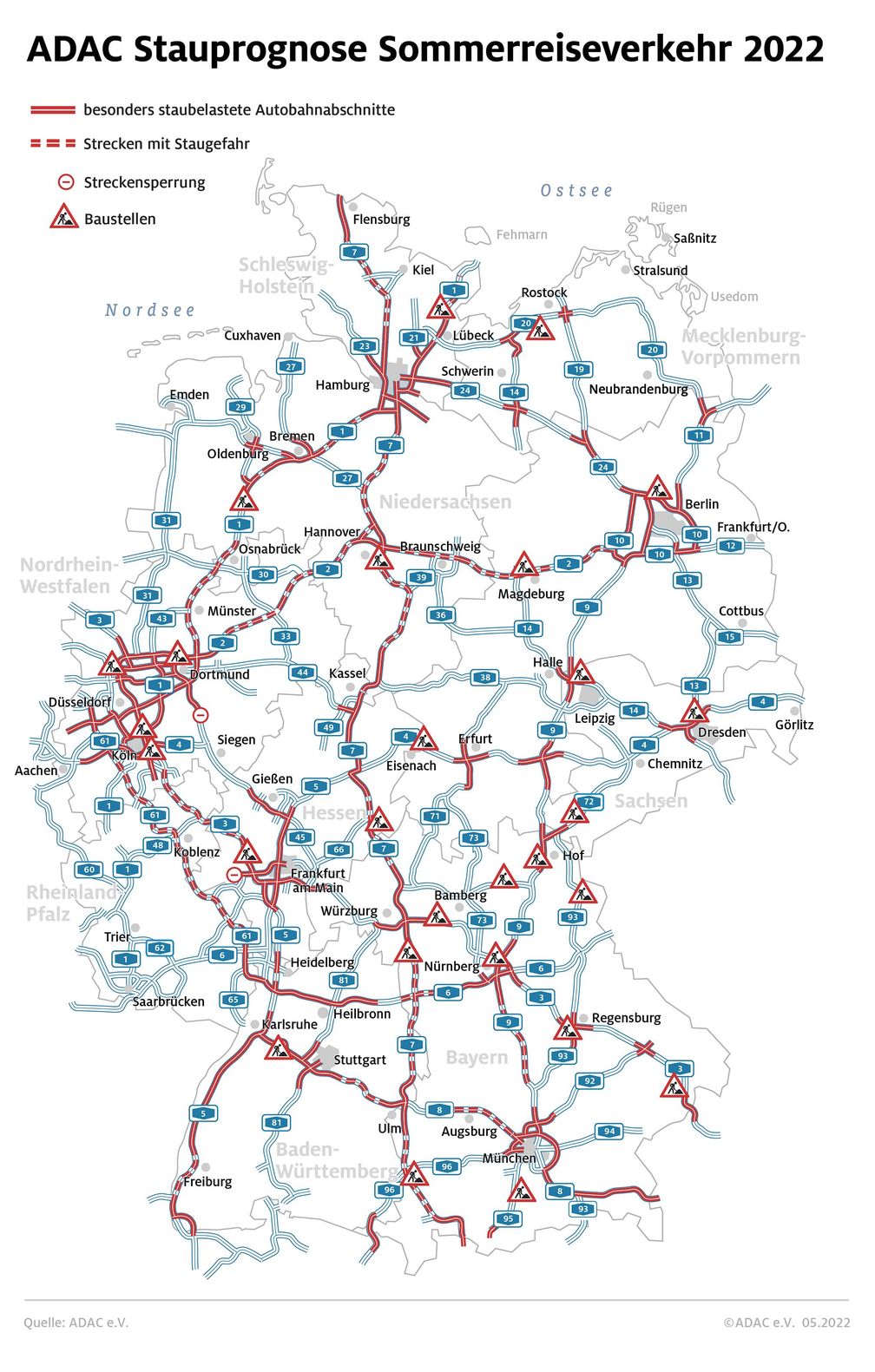 Staugefährdete Autobahnen im Sommerreiseverkehr 2022 Bild: ADAC Fotograf: © ADAC