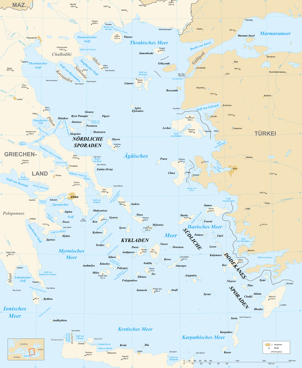 Landkarte vom Ägäischen Meer