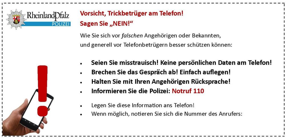 Falsche Polizei und Polizeibeamte: Vorsicht vor Trickbetrügern am Telefon!