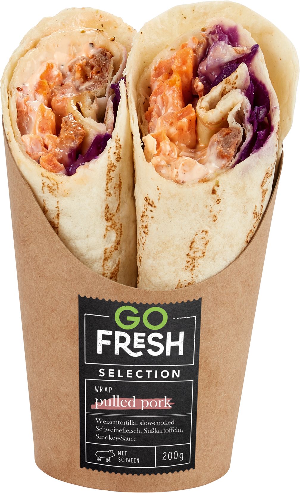 Aus Gründen des vorbeugenden Verbraucherschutzes wird das Produkt Go Fresh Selection Wrap Pulled Pork zurückgerufen.  Bild: Lekkerland SE Fotograf: Lekkerland SE