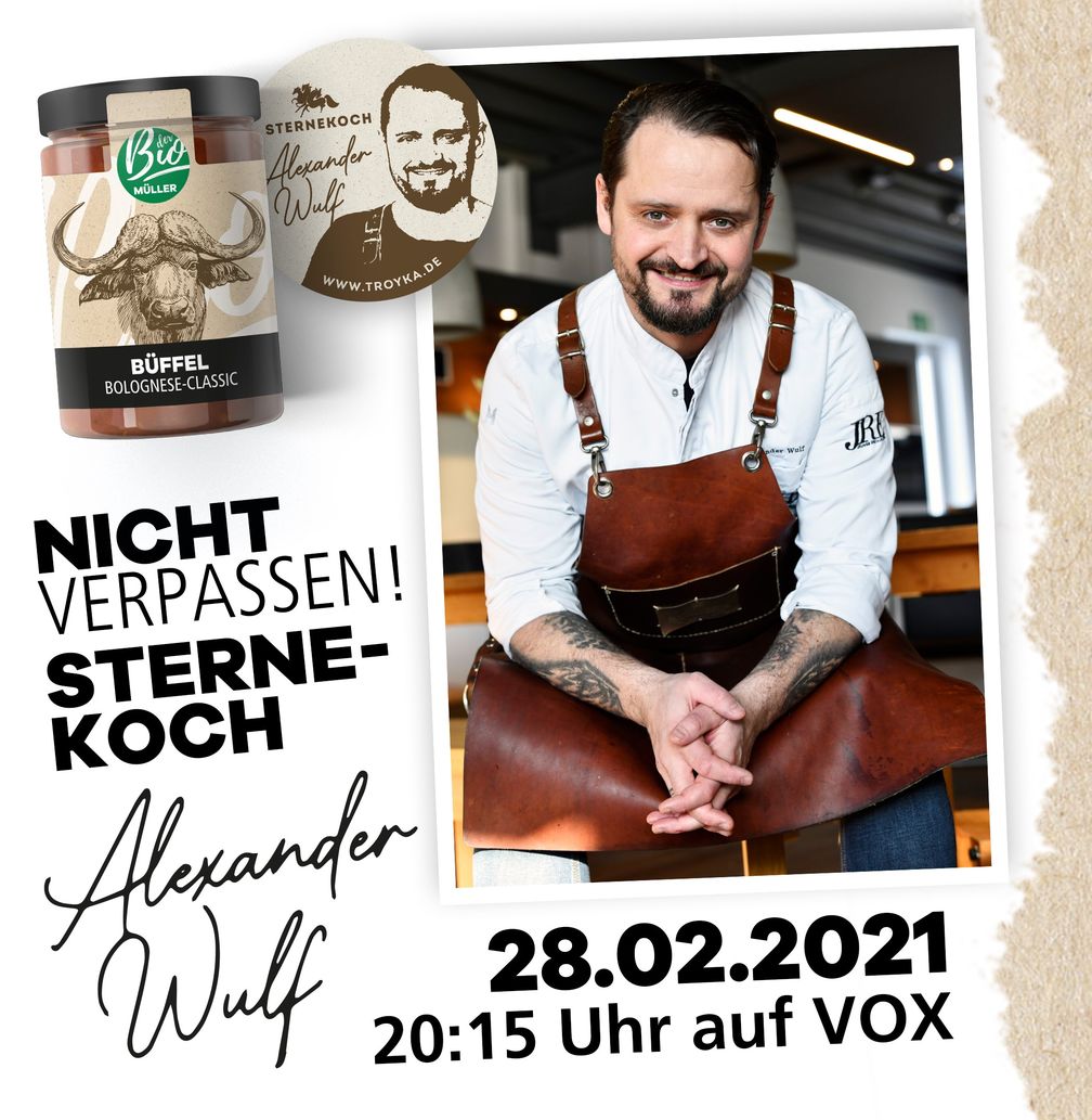 Michelin-Sternekoch Alexander Wulf kocht für das Label "der BioMüller" Bild: Landhaus Teigwaren Müller Fotograf: Landhaus Teigwaren Müller