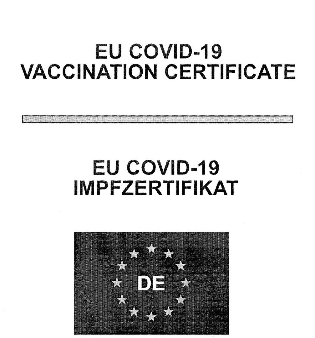 Titelseite des Impfzertifikats (vom Impfzentrum als PDF-Datei auch farbig)