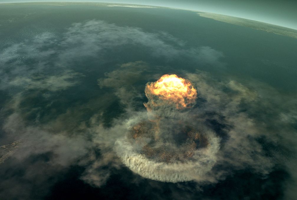 Vor rund 66 Millionen Jahren schlug ein großer Asteroid im heutigen Golf von Mexiko auf die Erde. Bild: "obs/ZDF/Julius Brighton"