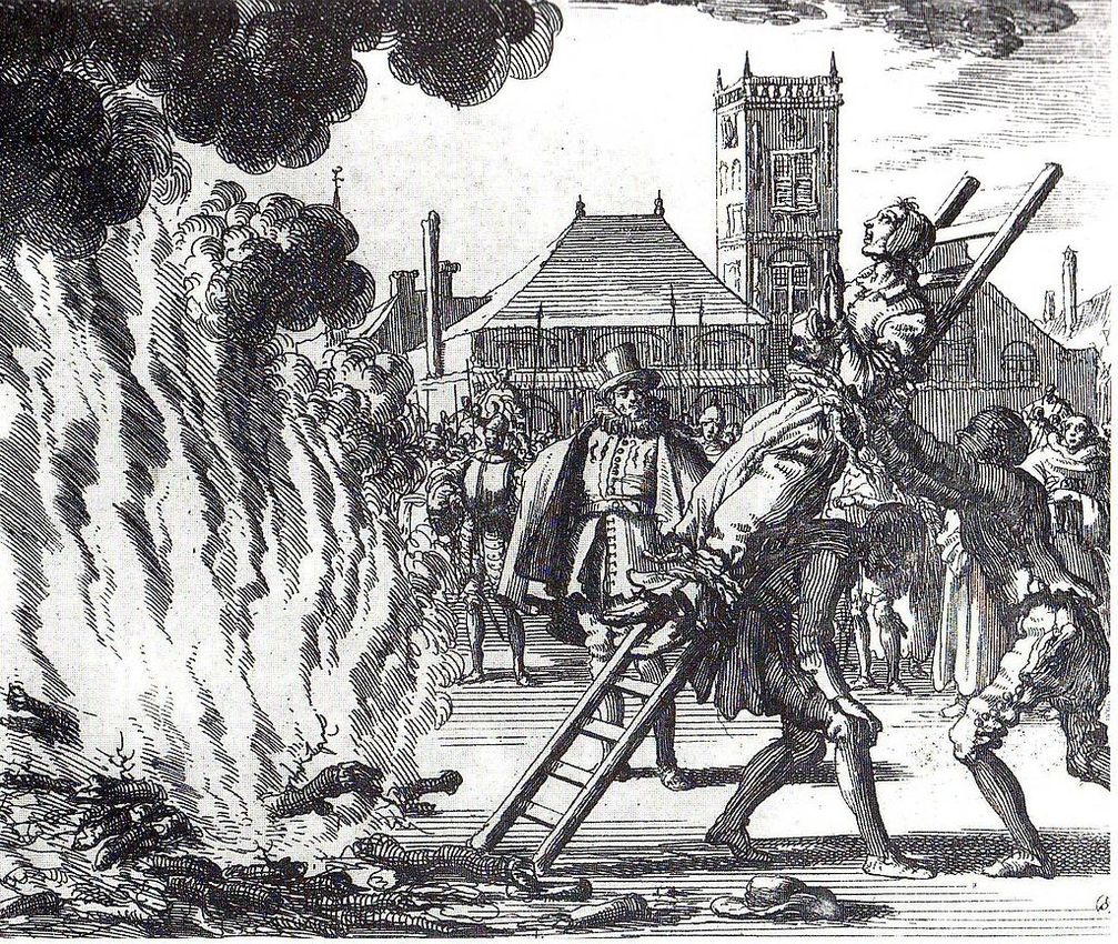 Ermordung von Anneken Hendriks in Amsterdam 1571 auf einem Scheiterhaufen.