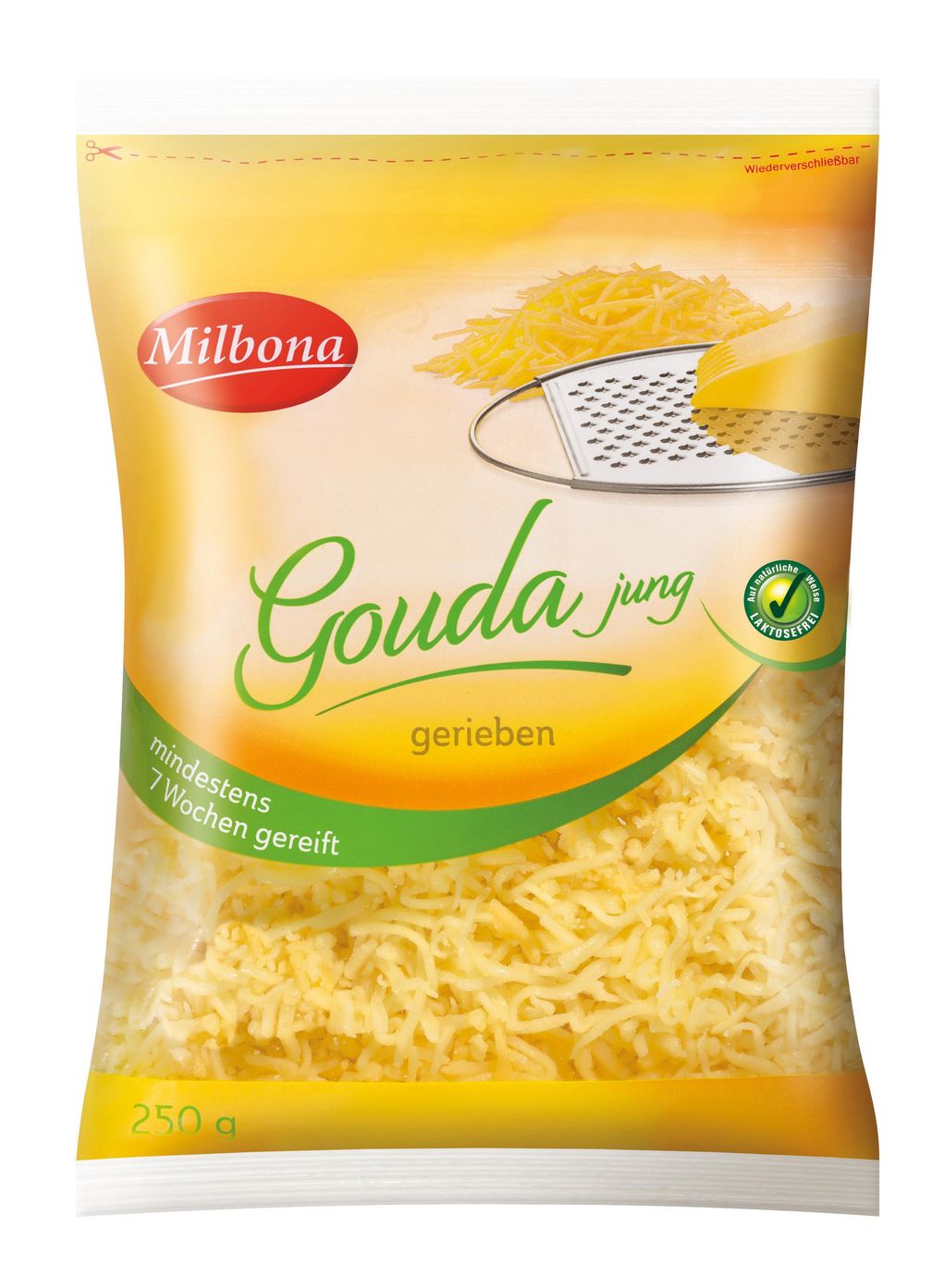 Der niederländische Hersteller Delicateur informiert über einen Warenrückruf des Produktes "Milbona Gouda jung gerieben, mindestens 7 Wochen gereift, 250g" / Bild: "obs/Lidl"
