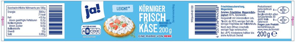 ja! Körniger Frischkäse  Bild: Berglandmilch eGen Fotograf: Berglandmilch eGen