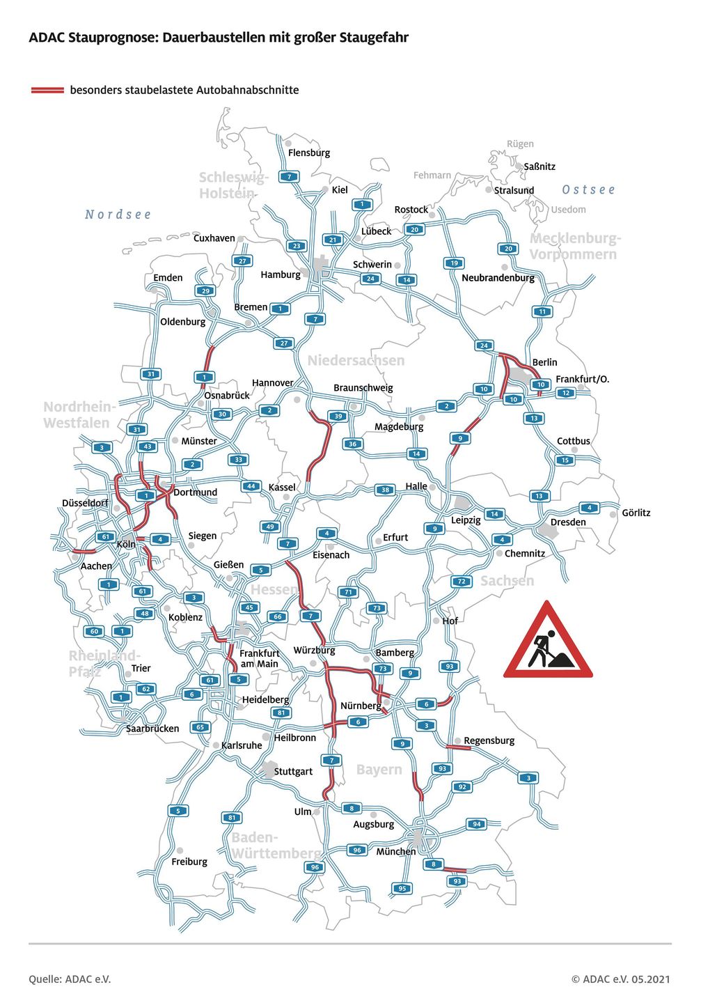 ADAC Stauprognose: Dauerbaustellen auf Deutschlands Autobahnen.  Bild: ADAC Fotograf: ADAC