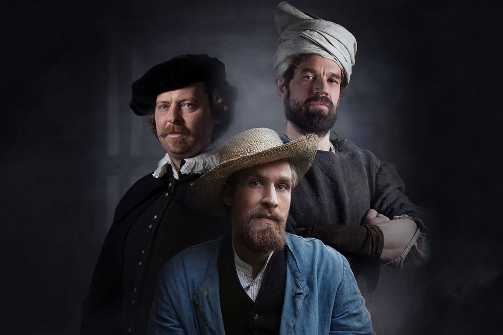 Von links: Rembrandt van Rijn, Vincent van Gogh, Michelangelo Buonarotti  Bild: ZDF Fotograf: [F] Lena Gräf / [M] Silas Lember