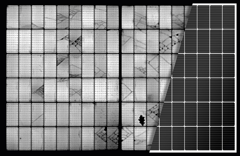 Elektrolumineszenz-Aufnahme eines Photovoltaik-Moduls Bild: Solevi GmbH Fotograf: Solevi GmbH