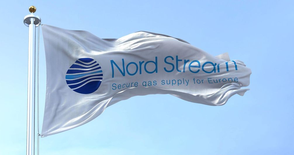 Eine Flagge mit dem Nord Stream Logo Bild: Valerio Rosati / Legion-media.ru