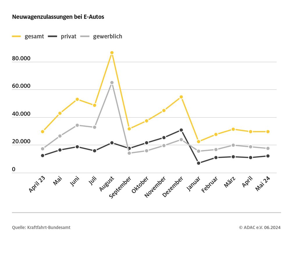 Weiterhin kaufen weniger Menschen ein E-Auto als politisch gewünscht