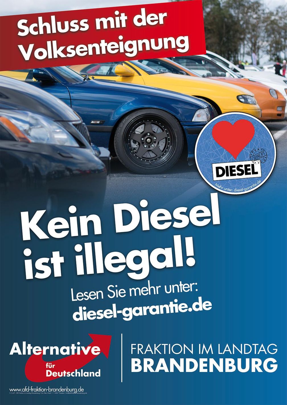 Plakatmotiv "Kein Diesel ist illegal". Bild: "obs/AfD-Fraktion im Brandenburgischen Landtag/AfD-Fraktion im Landtag BRB"