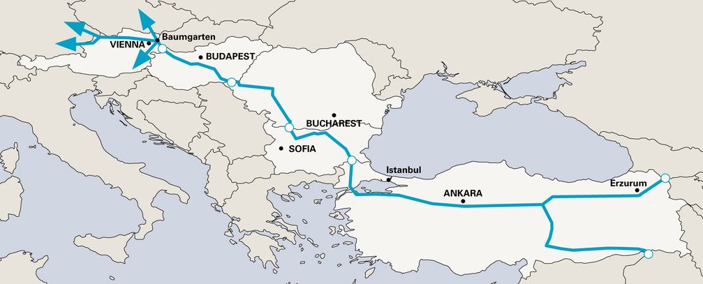 Die geplante Route der Nabucco-Pipeline