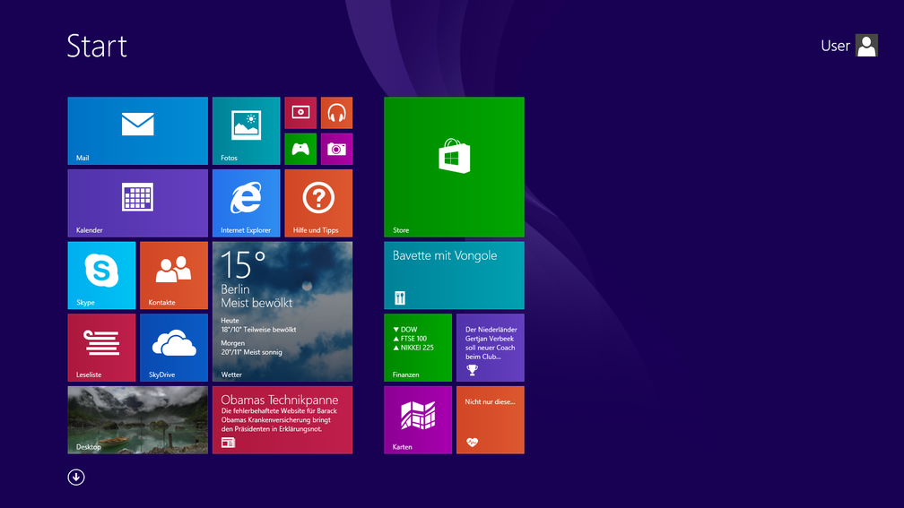 Startbildschirm von Windows 8.1 Bild: Microsoft