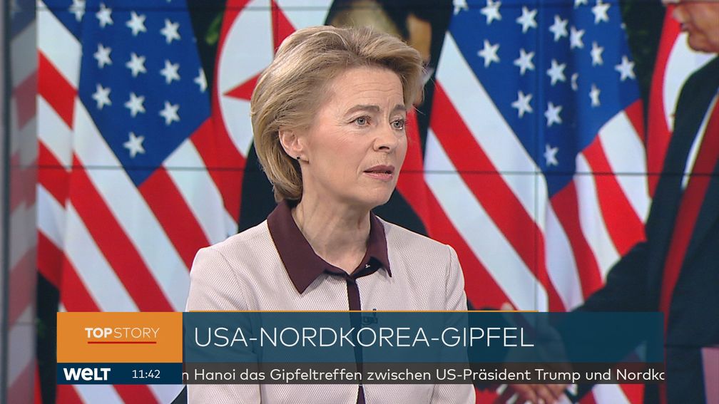 Bundesverteidigungsministerin Ursula von der Leyen am 27.02.2019 im Fernsehsender WELT. Bild: "obs/WELT/WeltN24 GmbH"