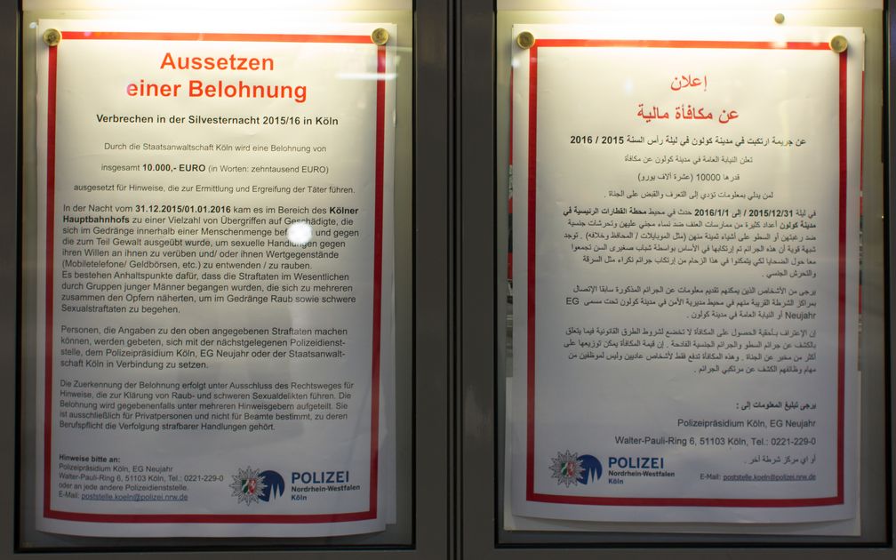 Fahndungsplakat in deutscher und arabischer Sprache, Staatsanwaltschaft Köln