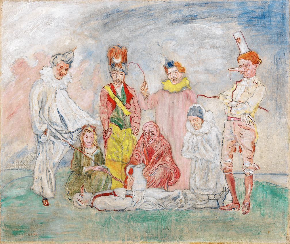 JAMES ENSOR 1860–1949, Baptême de masques [Die Taufe der Masken], 1925–1930 Bild: Foto: Dorotheum Wien, Auktionskatalog 31.05.2016 Fotograf: Dorotheum Wien