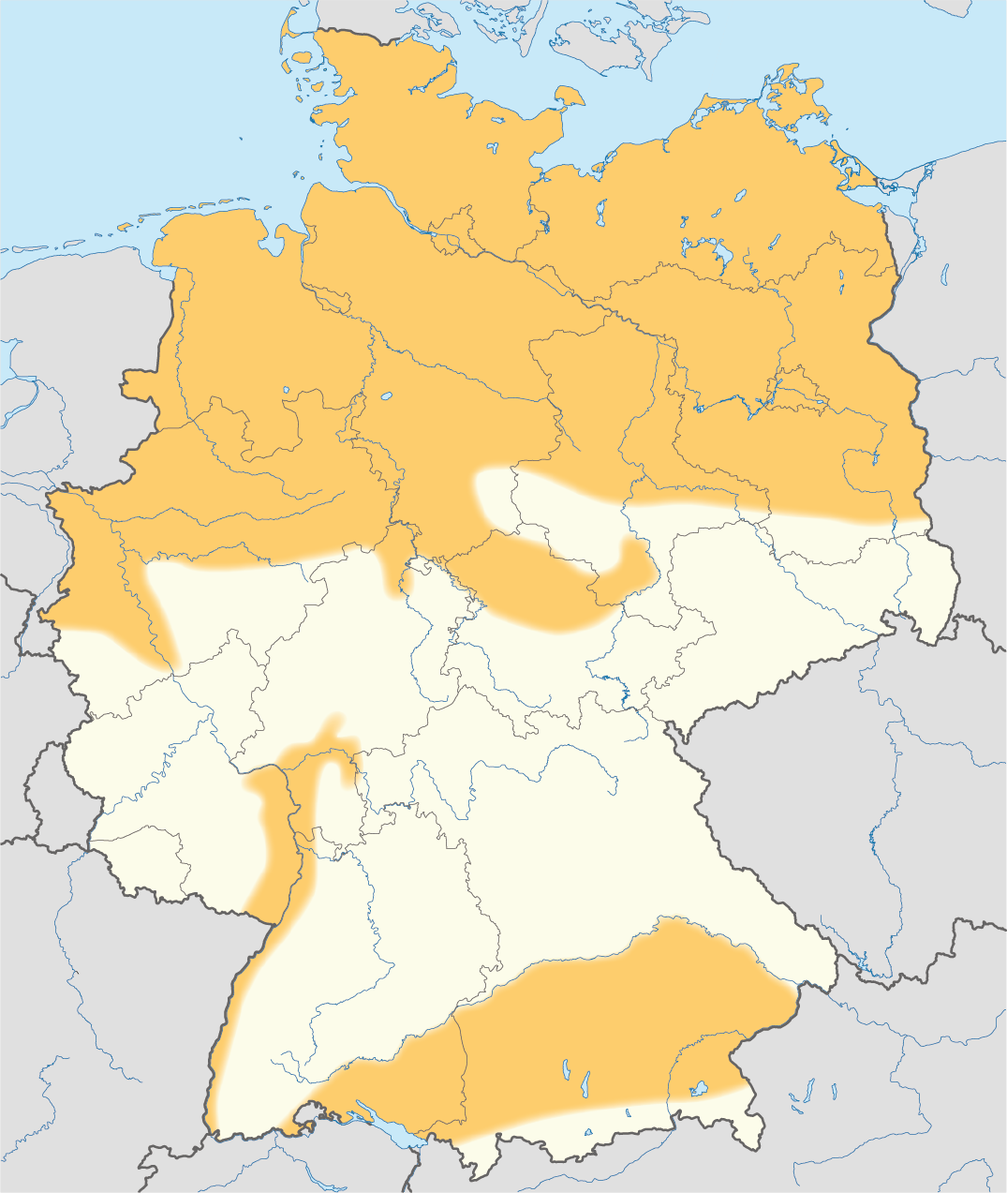 Gebiete mit Schiefergaspotenzialen in Deutschland (in orange)