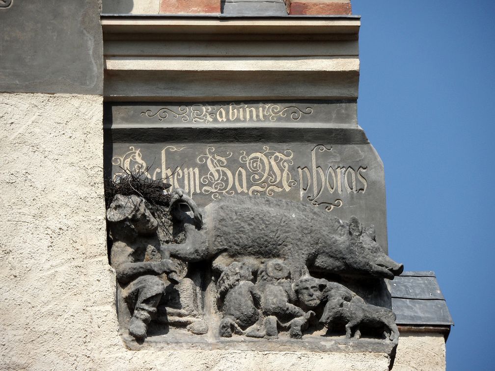 Lutherstadt Wittenberg - "Judensau" (um 1440) an der Stadtkirche St. Marien