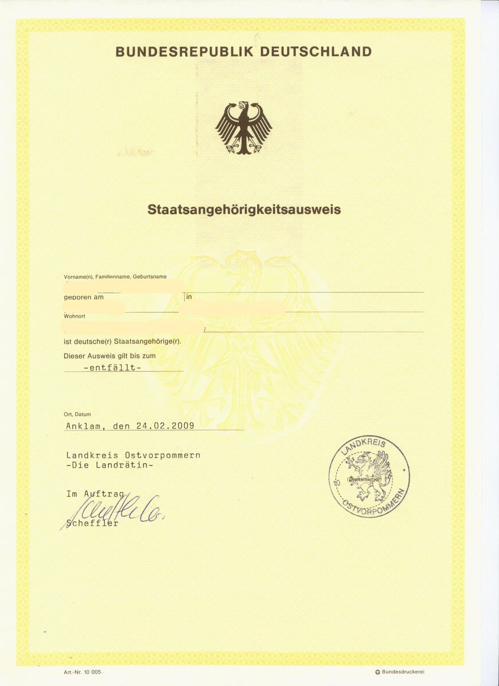 Staatsangehörigkeitsausweis der Bundesrepublik Deutschland