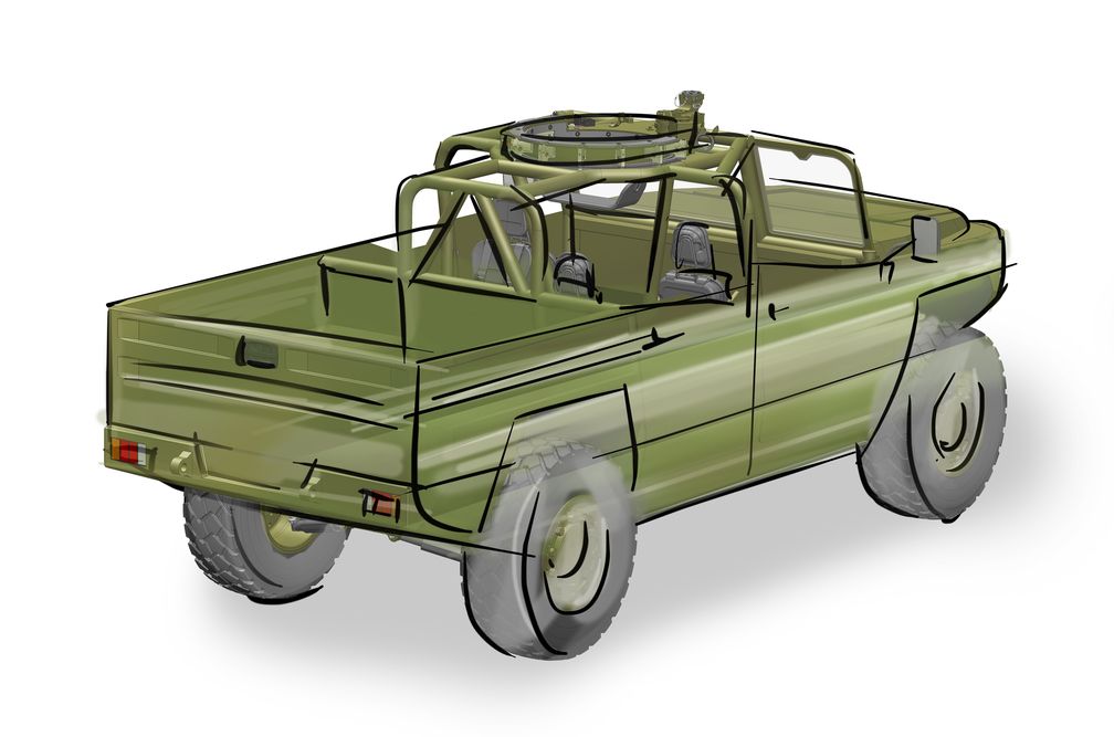 Eine Skizze des zukünftigen Fahrzeugs der Spezialkräfte.  Bild: Defenture Fotograf: PIZ Ausrüstung, Informationstechnik und Nutzung