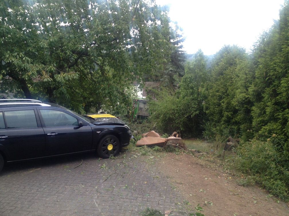 Diesen PKW schob der Müllwagen zur Seite.